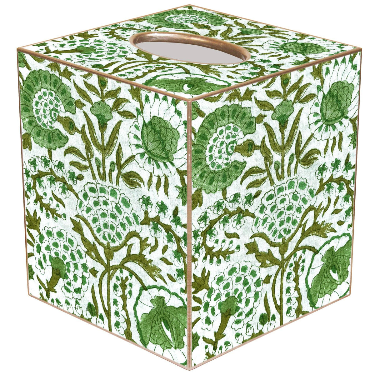 Marye-Kelley - TB6685 - Green Floral Block Print Tissue Box Cover