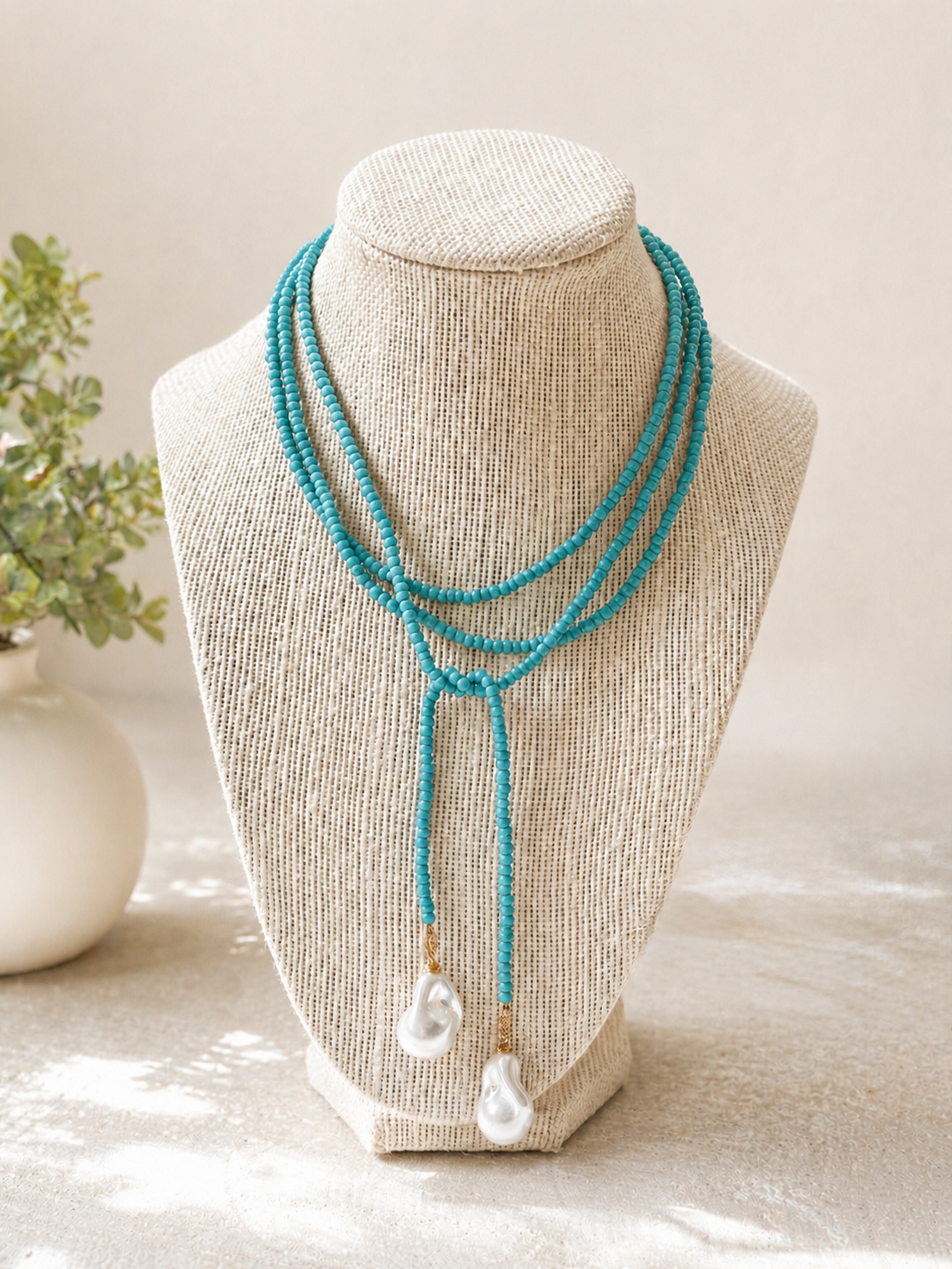 Cameron McIntosh Designs - Long Seed Bead & Faux Baroque Pearl Lariat Wrap Necklace