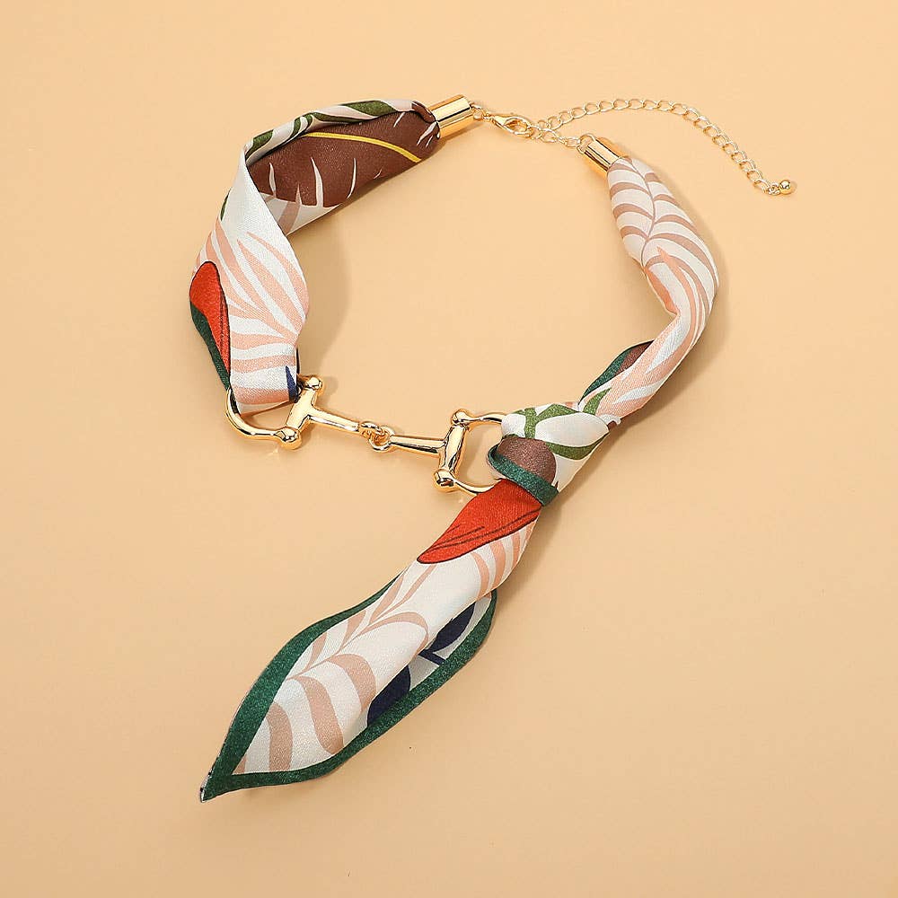 Sensibling Corp. - Metal Horsebit Accent Silky Fabric Scarf Necklace