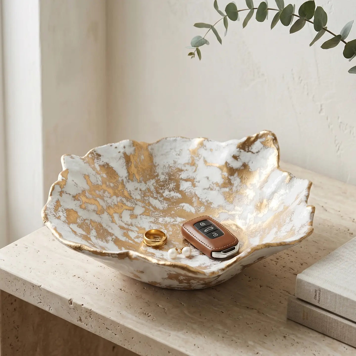 India Handicrafts Gold and White "Antiqued" Small Bowl