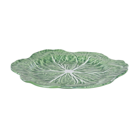 C&F Home Cabbage Leaf Green Charger Platter shown from side angle displaying curved leaf shape