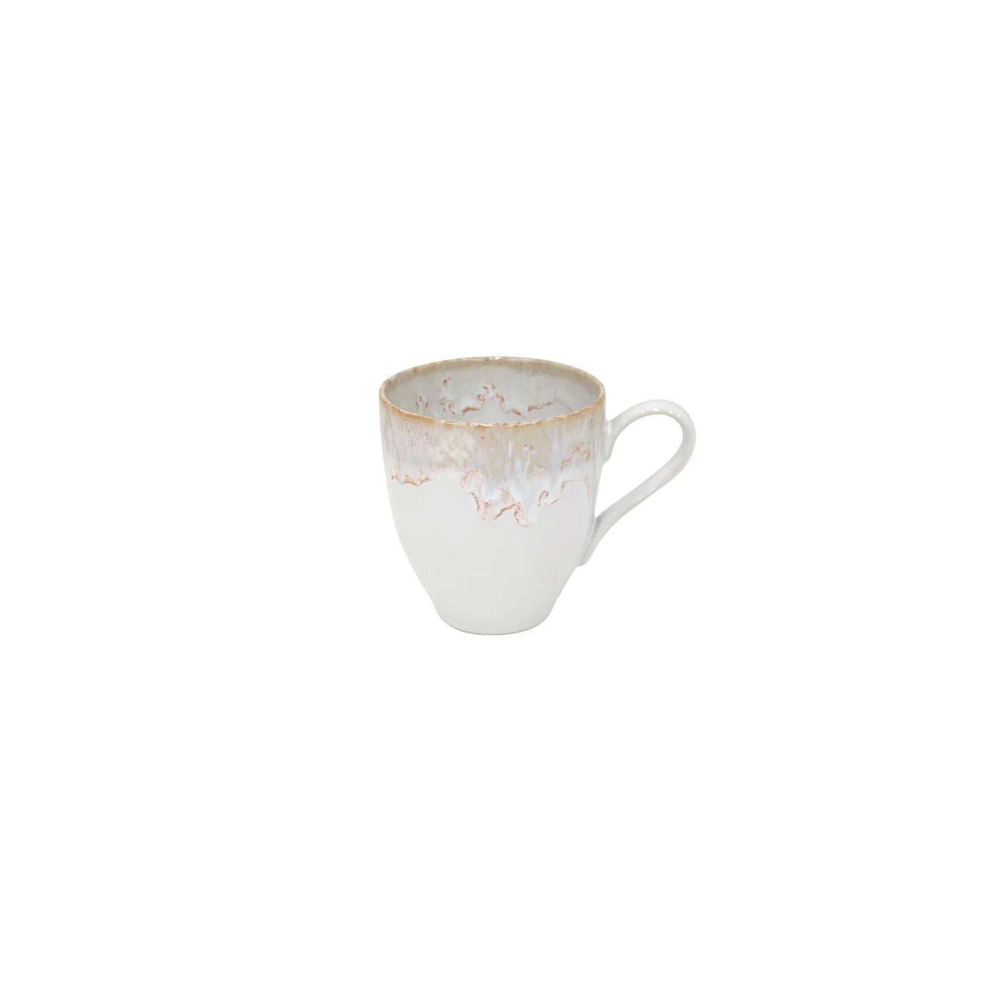 A Costa Nova “Taormina - White” Mug featuring a white ceramic body, a textured beige rim, and a handle, displayed against a plain white background.