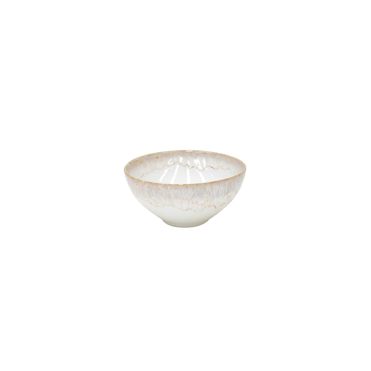 The Costa Nova “Taormina - White” Cereal Bowl features a white, slightly textured ceramic surface accented by a subtle light brown rim, shown against a plain white background.