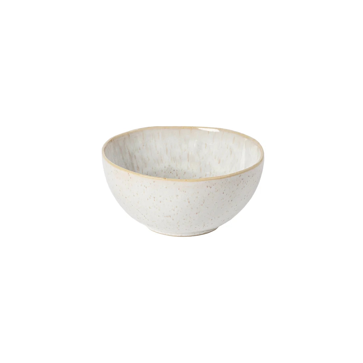 The Casafina “Evissa - Sand Beige” cereal bowl by Casafina features a small, round shape with a slightly textured surface and a subtle speckled pattern, displayed against a plain white background.