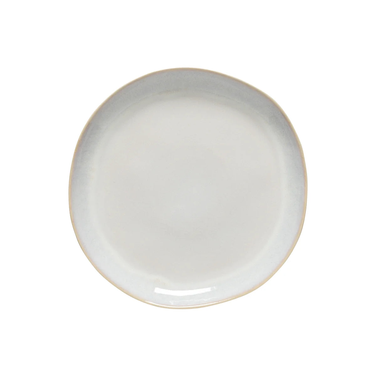 The Costa Nova “Brisa - Salt” Dinner Plate by Costa Nova, featuring a white ceramic finish with slightly uneven, rounded edges, is displayed on a plain white background.