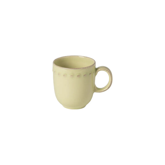 Costa Nova Pearl Mug in pale yellow with beaded trim, angled front view