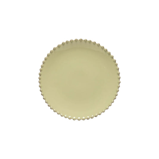 Costa Nova Pearl Salad Plate in pale yellow with beaded rim detail, overhead view