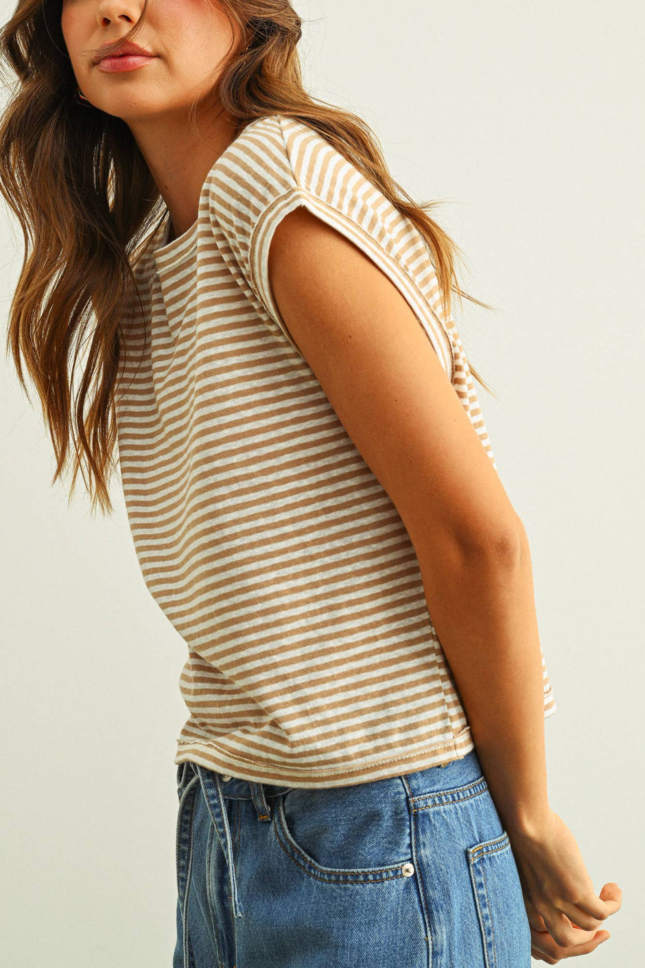 MIOU MUSE Stripe Pattern Slub Top