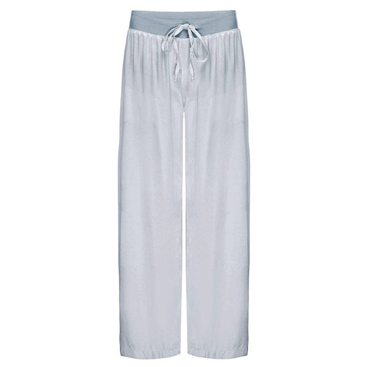 PJ Harlow Jolie Capri pants in light blue with gray waistband and drawstring