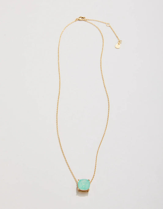 A delicate gold chain Spartina Sea La Vie Be Marry Necklace by Spartina, featuring a square light blue-green gemstone pendant—perfect as a meaningful friendship necklace or “something blue”—photographed on a plain white background.