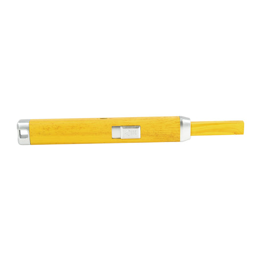 Mad Man USB Arc Spark Lighter in bright yellow with silver metal ends, side view