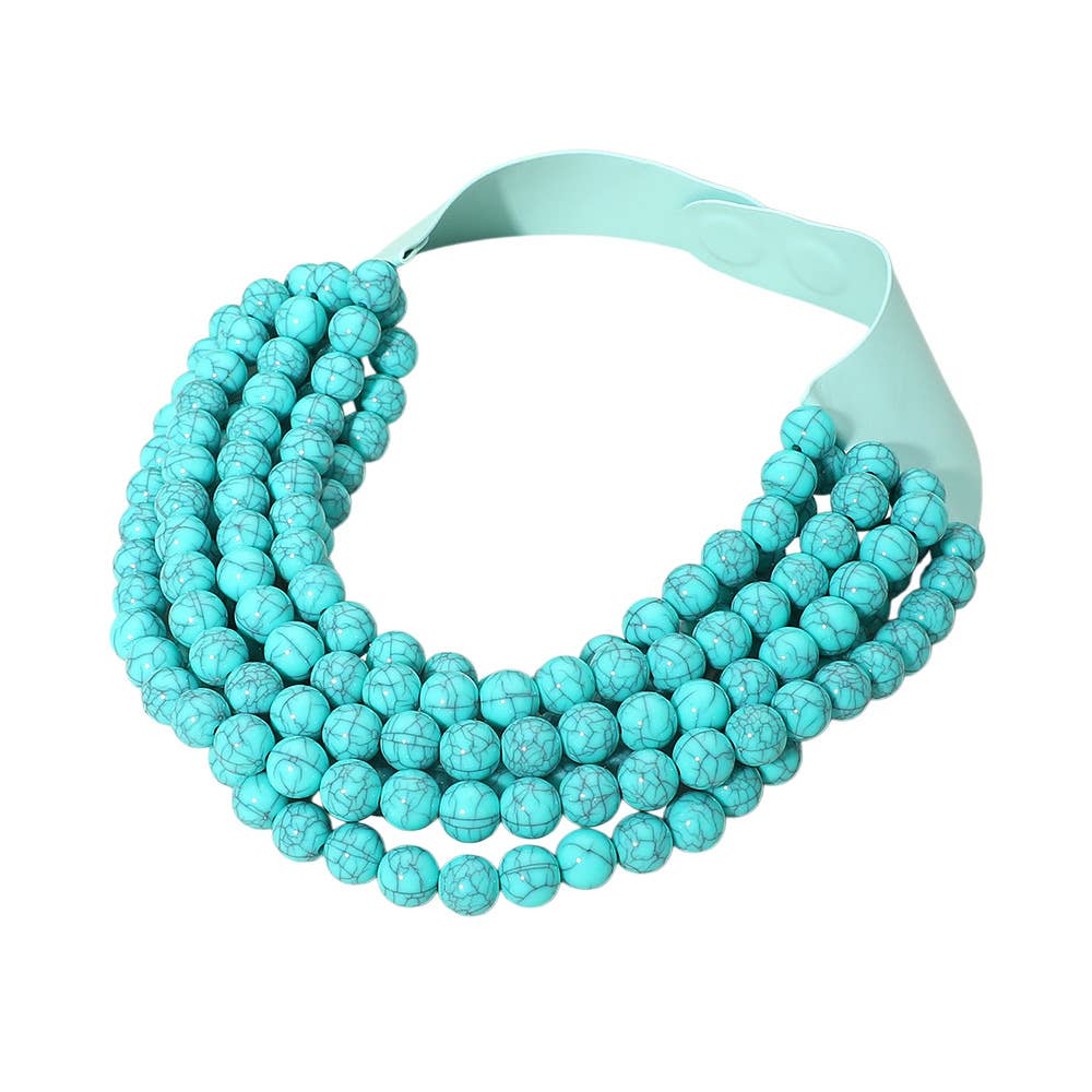 Sensibling Corp. - Multi Layered Beaded Faux Leather Magnetic Collar Necklace