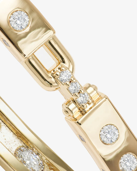 Melinda Maria Ashley Sunset Lock Cuff detail showing toggle lock mechanism and crystal inlays