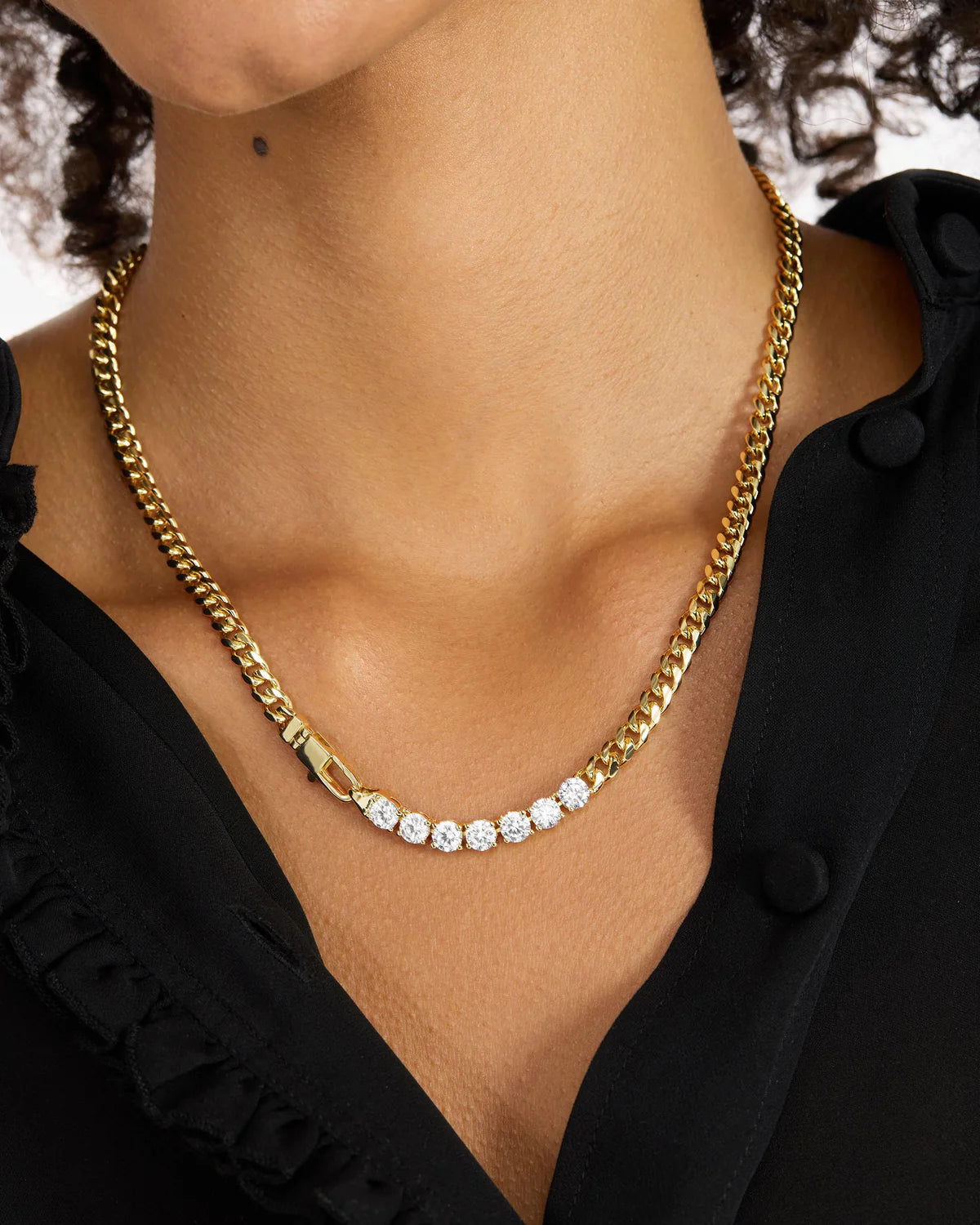 Melinda Maria Baby Julian Loves Diamonds necklace in gold chain with crystal pave section, full length