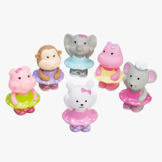 Elegant Baby bath toys, seven dressed animal characters with tutu skirts and accessories