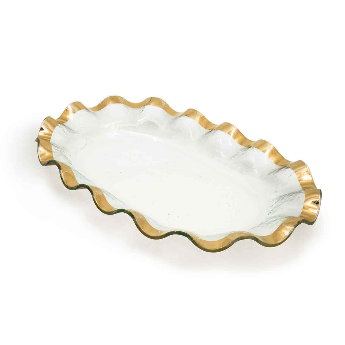 Annieglass Ruffle Large Shallow Oval Bowl Gold
