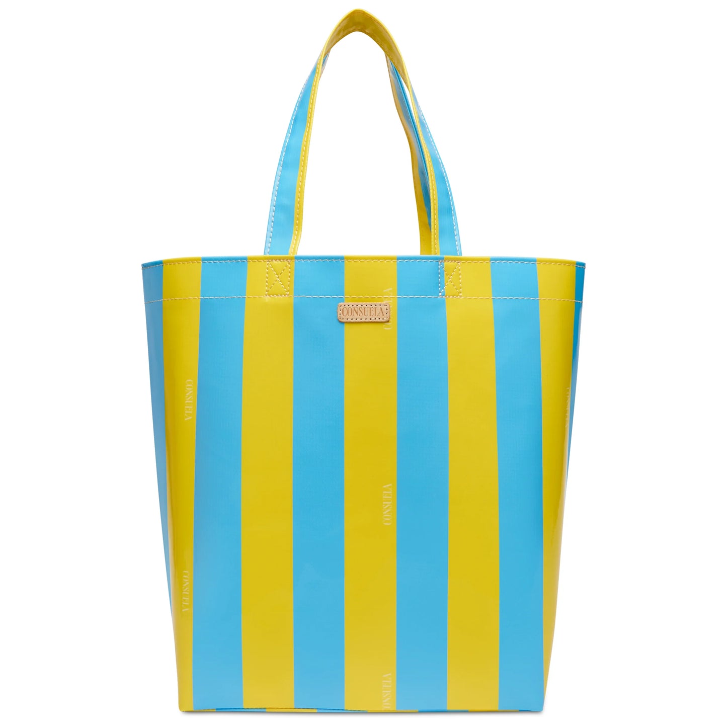 Consuela Grab 'n' Go Basic tote in bright blue and yellow vertical stripes with matching handles
