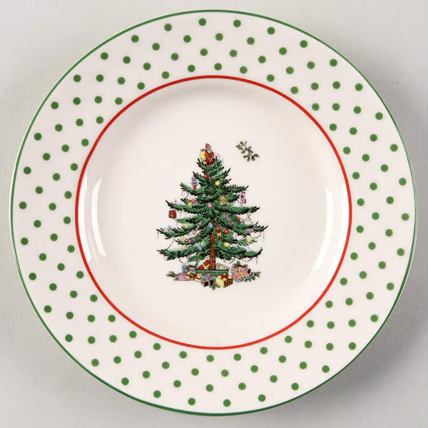 Spode Polka Dot Christmas Tree Dessert Plate