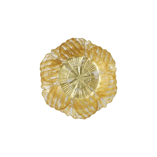 Vietri Rufolo Glass Gold Flower Small Bowl with radial striped petals, top-down view