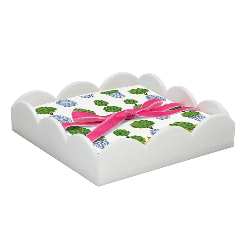 Santa Barbara Acrylic Cocktail Napkin Tray + Napkins - Topiaries