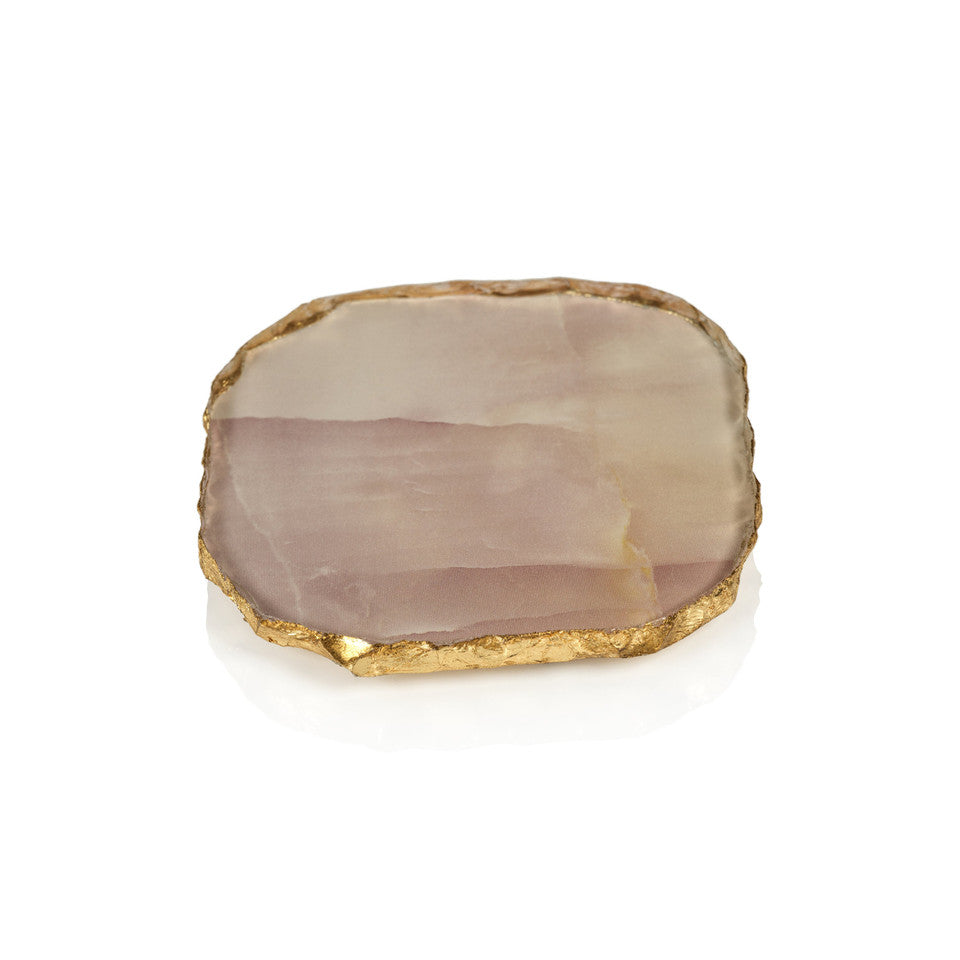 Zodax Agate Marble Glass Coaster with Gold Rim - Pink