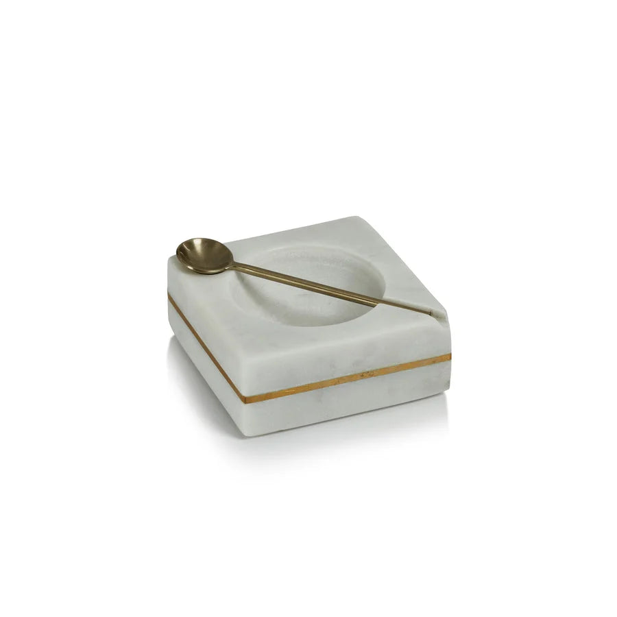 Zodax Marble Square Salt & Pepper Bowl with Spoon