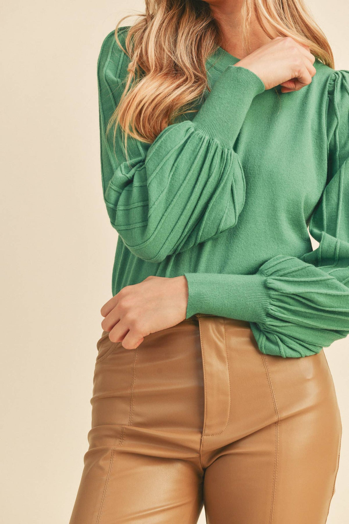 &MERCI - STRIPE TEXTURE PUFF SLEEVE SWEATER MSW9485