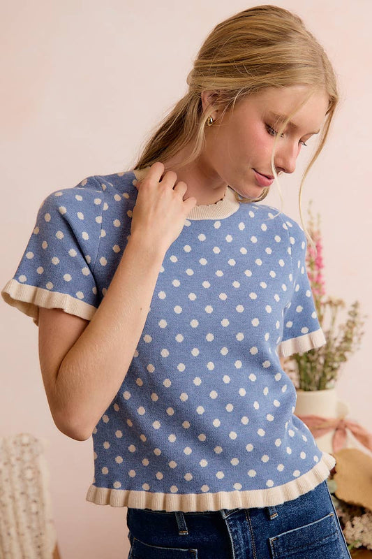 So Me - POLKA DOT RUFFLED SWEATER KNIT TOP