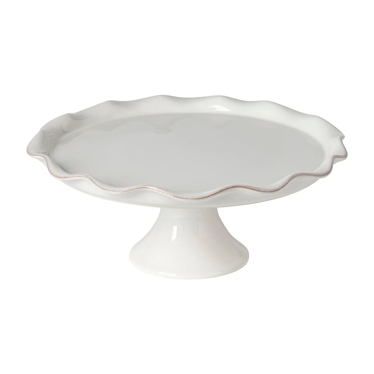 Casafina Footed Cake Plate - Cook & Host by Casafina, featuring a white ceramic design with a scalloped wavy edge and a pedestal base, shown against a plain white background.
