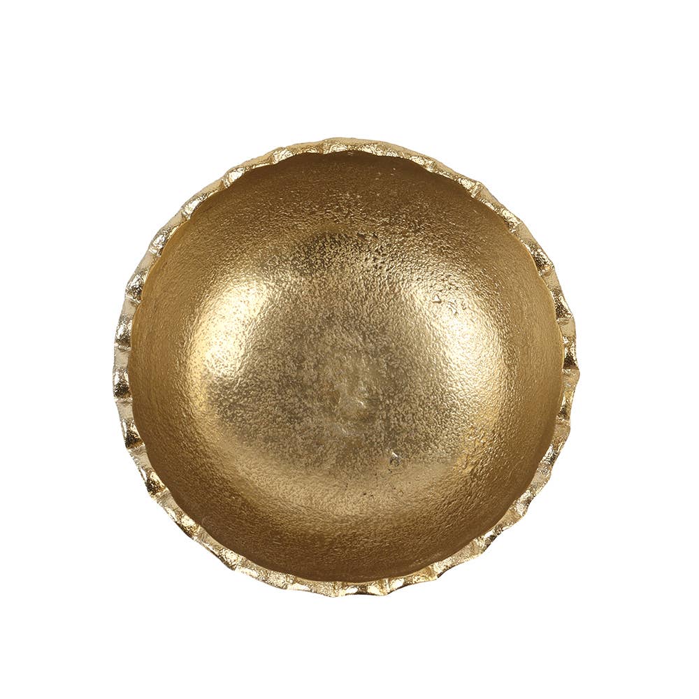 India Handicrafts Inc - Gold Textured Scallop Edges Pedestal Bowl Small