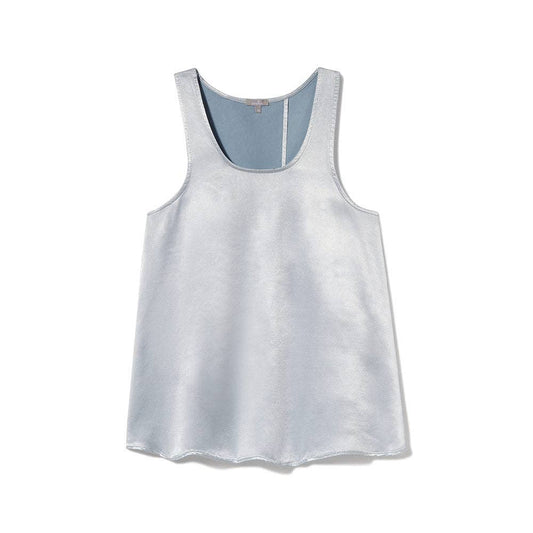 PJ Harlow Cece tank top in pale blue with grey trim, flat lay front view
