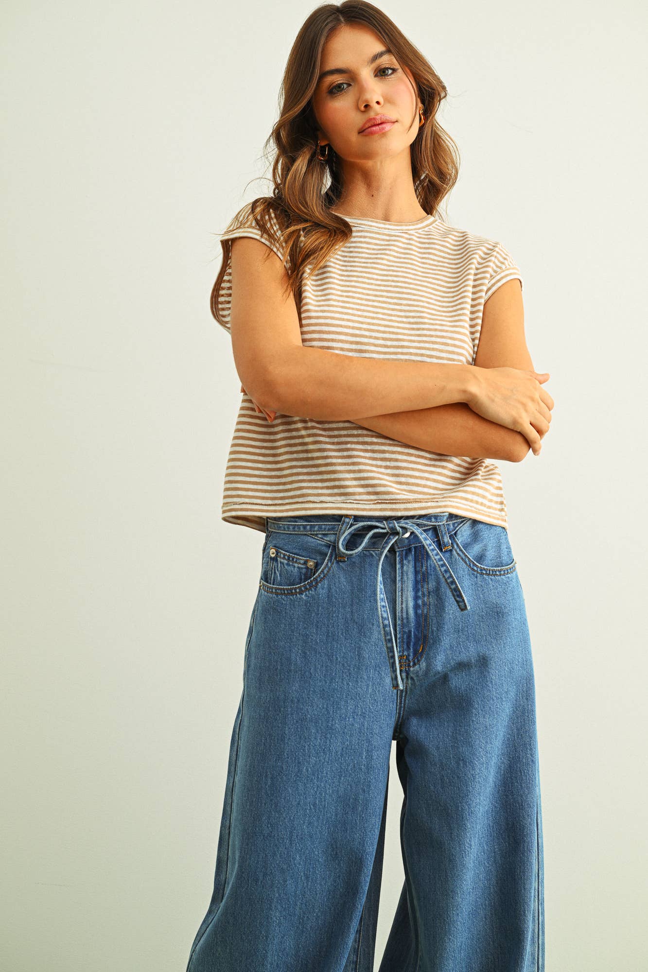 MIOU MUSE Stripe Pattern Slub Top