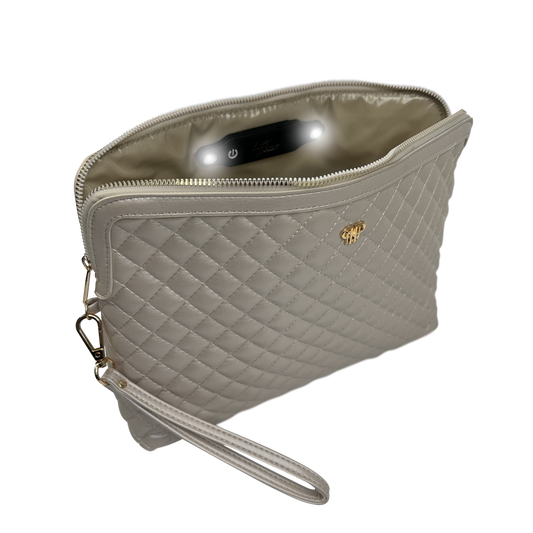 PurseN Updated Litt Makeup Case opened to show interior compartments and wrist strap detail