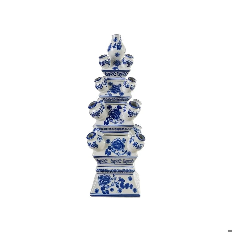 Hazel Mazel - Hand Painted Stoneware Tuileries Vase Blue & White