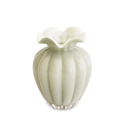 Beatriz Ball Vento large bud vase in frosted sage green with fluted ribbed design