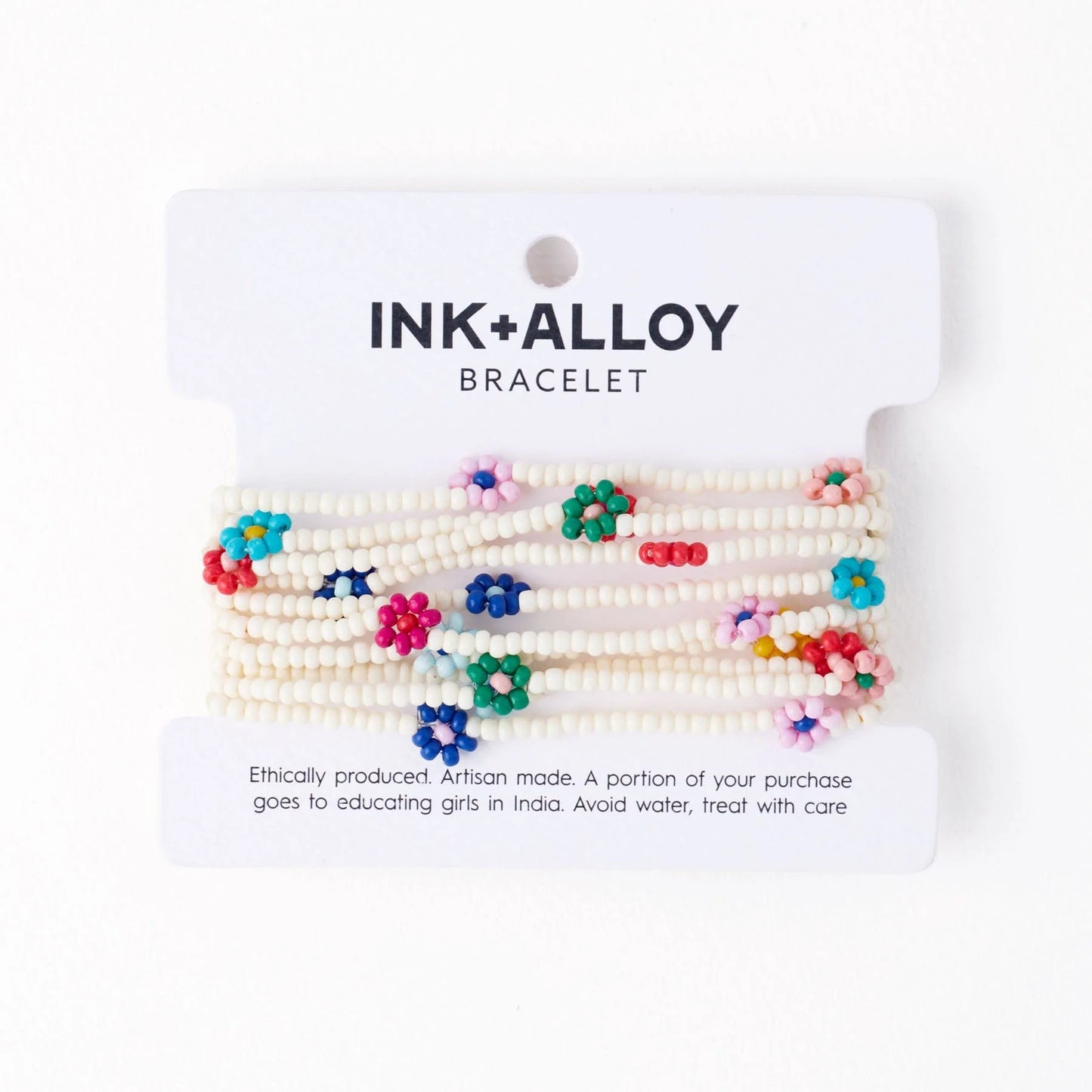 Ink + Alloy Sage Multicolor Flower Beaded 10 Strand Stretch Bracelets Ivory