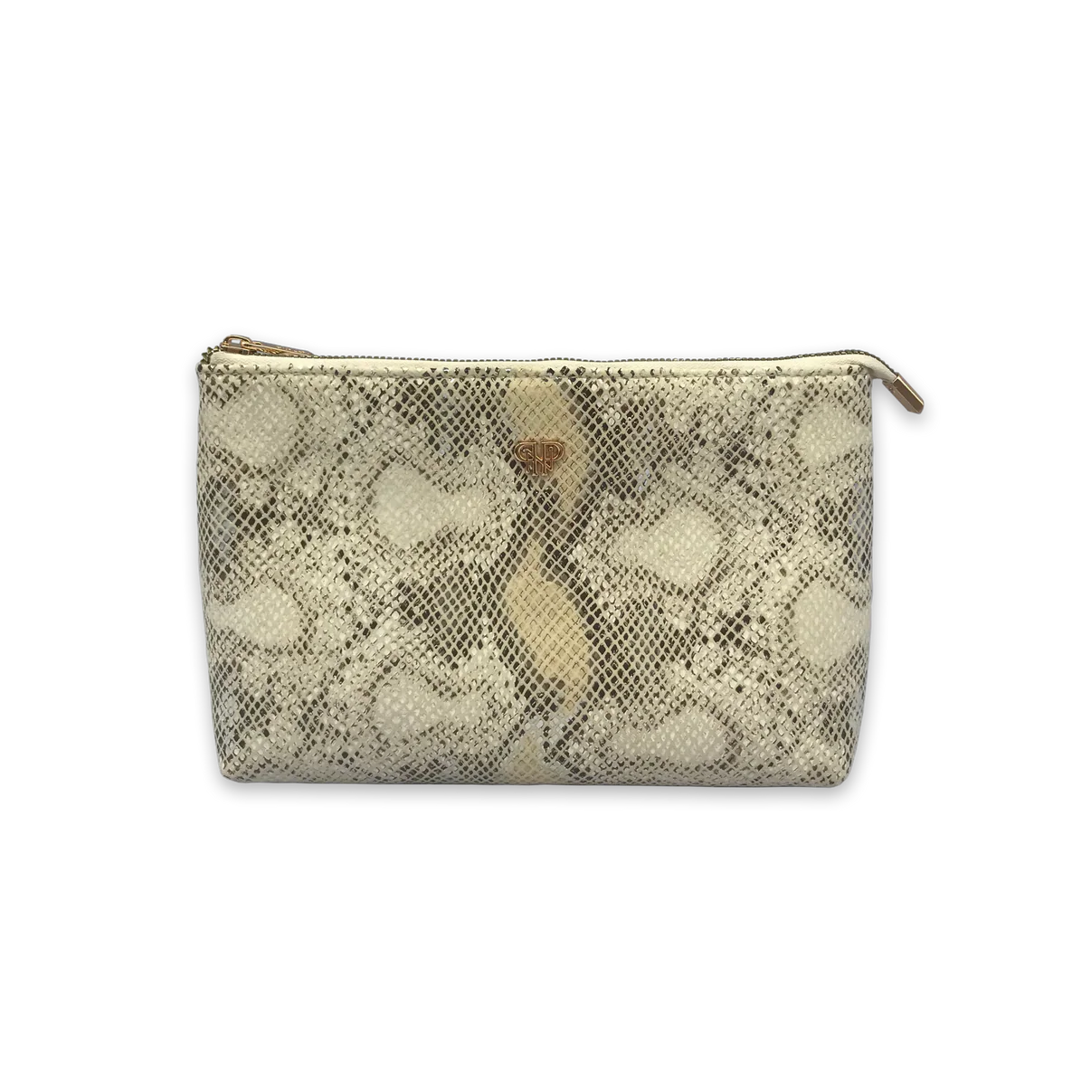 PurseN Everyday Sleek quilted cosmetic pouch in natural python snakeskin pattern