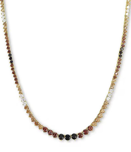Melinda Maria Not Your Basic Graduated Ombre Tennis Necklace with white, champagne, brown, and black cubic zirconia stones in gold-tone setting