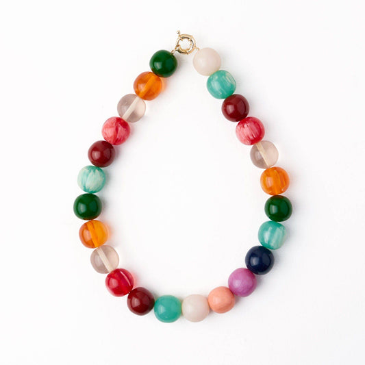 INK + ALLOY Iris Large resin bead necklace with multicolor stones in green, pink, orange, teal, and burgundy