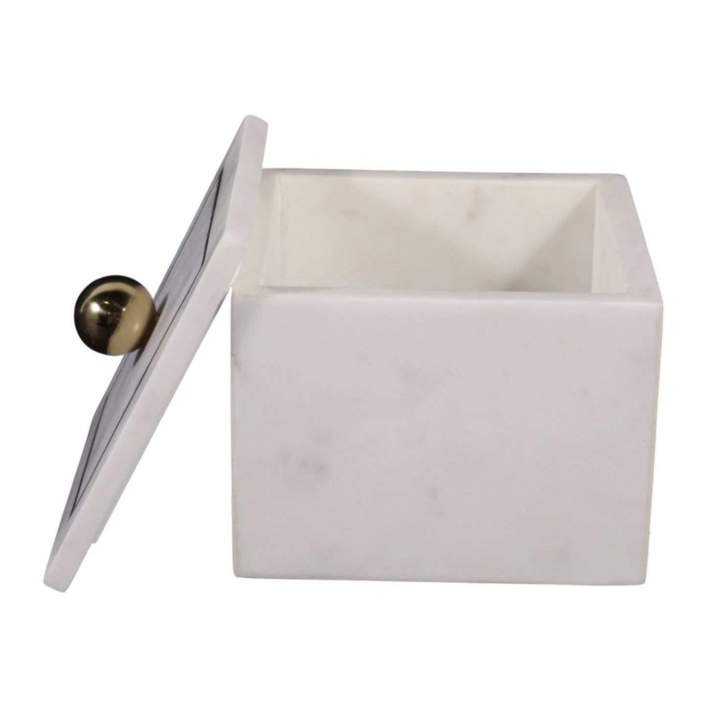 Sagebrook Home - Marble Modern Storage Box with Removable Lid - White, 5 in.
