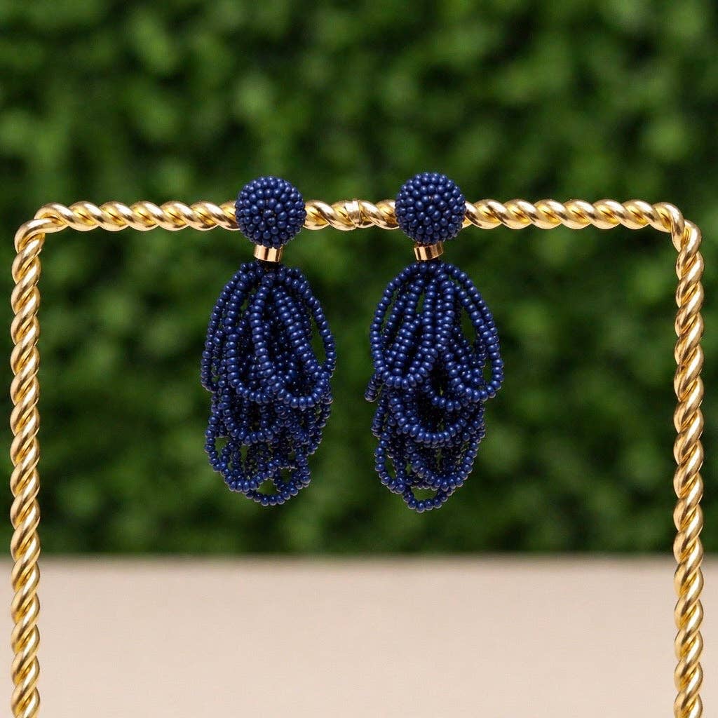 Pierce + Hide - Navy Palm Beach Loop Earrings| Custom Beaded Statement Earrings