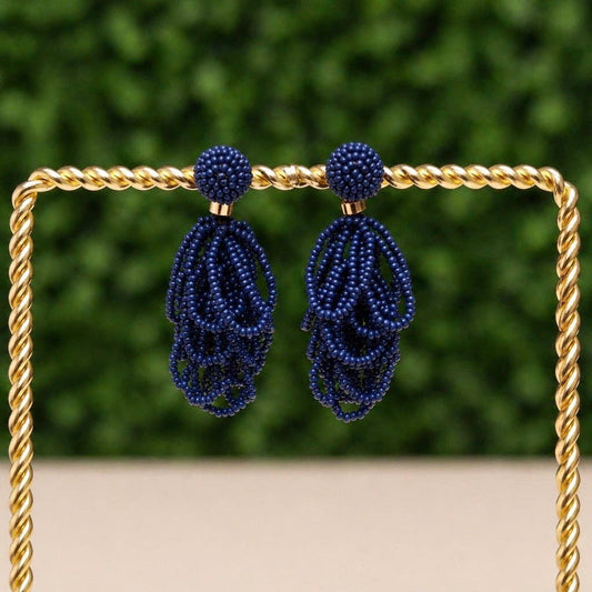 Pierce + Hide - Navy Palm Beach Loop Earrings| Custom Beaded Statement Earrings