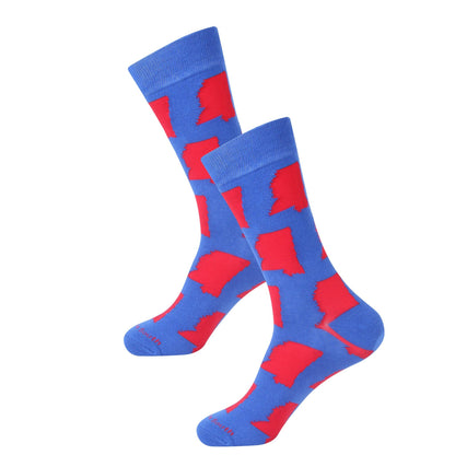 Barrel Down South - Blue/Red Mississippi Shape Socks