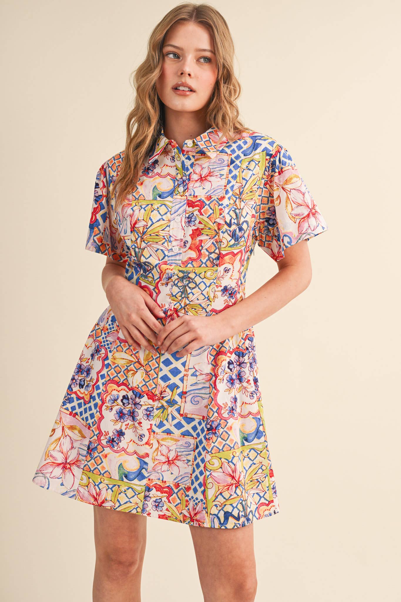 &MERCI - EXCLUSIVE FLORAL FIT & FLARE SHORT SLEEVE MINI DRESS