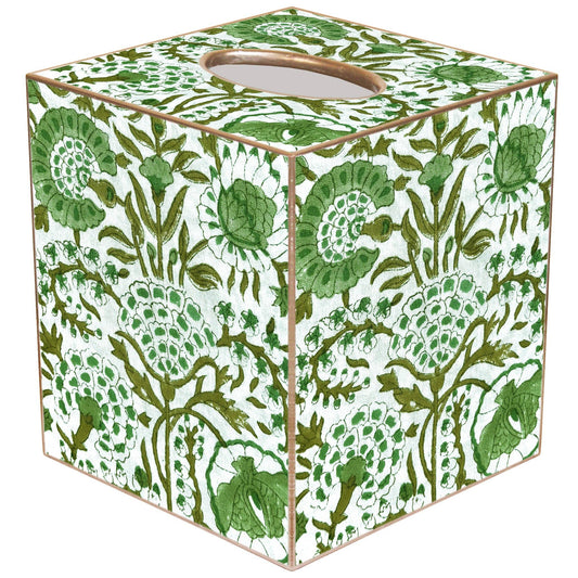 Marye-Kelley - TB6685 - Green Floral Block Print Tissue Box Cover