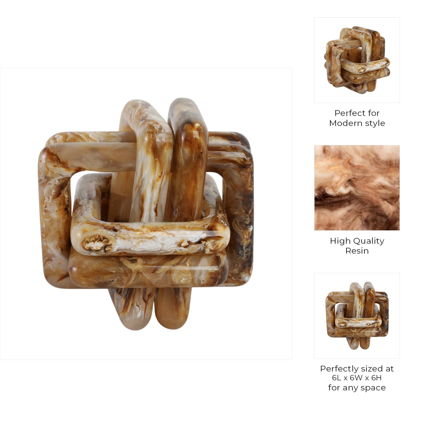 Sagebrook Home - Resin Marbled Knot Decorative Sculpture - Tan, 6 in.