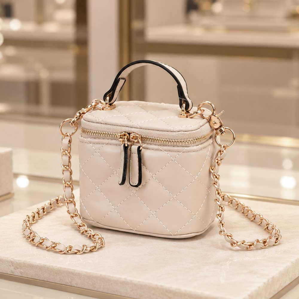 Sensibling Corp. - Faux Leather Quilted Top Handle Mini Vanity Box Crossbody Bag