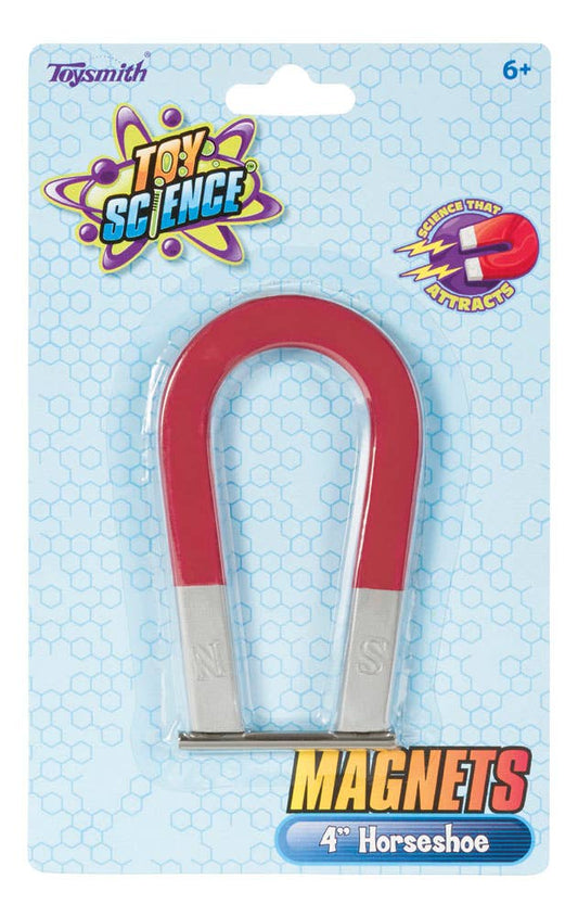 Toysmith Toy Science 4-inch red and silver horseshoe magnet on branded packaging