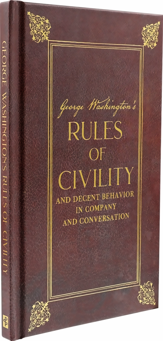 Peter Pauper Press Rules of Civility book spine and front cover, burgundy with gold lettering and decorative corners