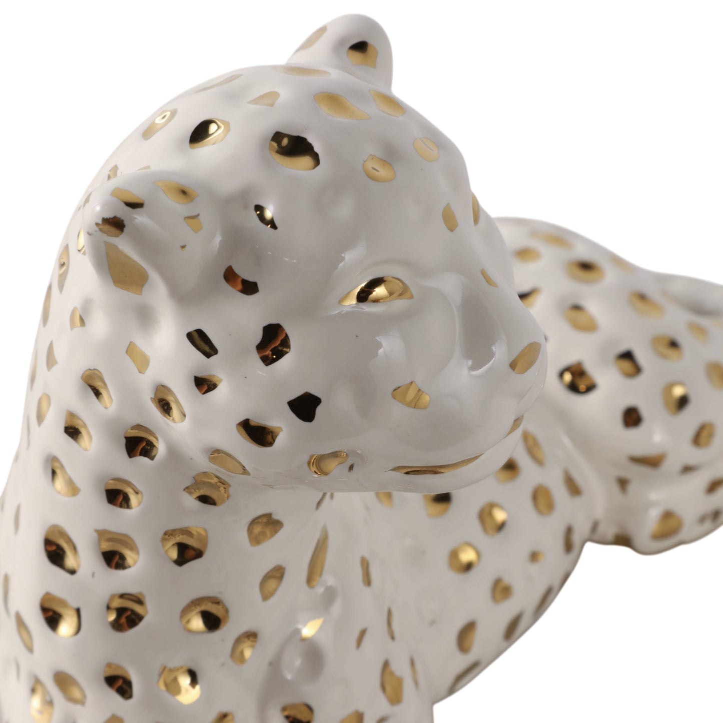 Sagebrook Home - Figurine White/Gold Ceramic Leopard Lying Down, 10 in.